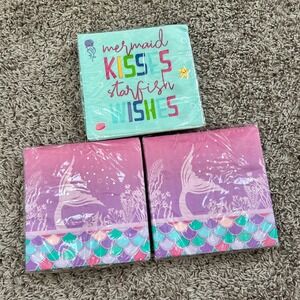 Mermaid Party Napkins Set 56ct Mermaid Kisses Starfish Wishes Luncheon 2-Ply NEW